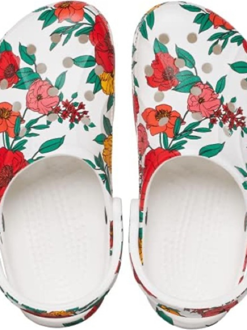 CROCS Floral Printed Sandal Clog - White with Green, Red, Yellow - Picture 3 of 5